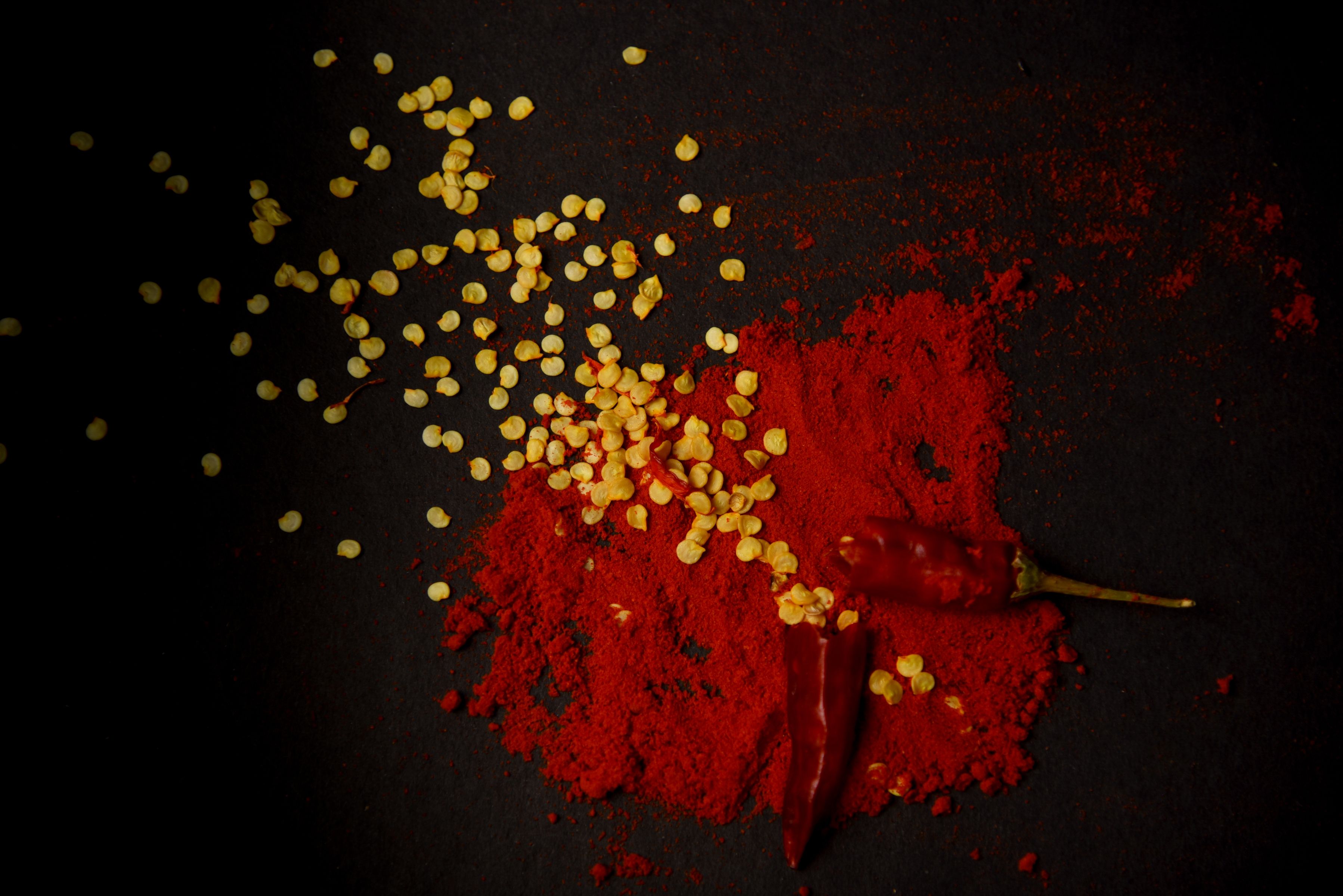 Smoked morita chilies before cooking